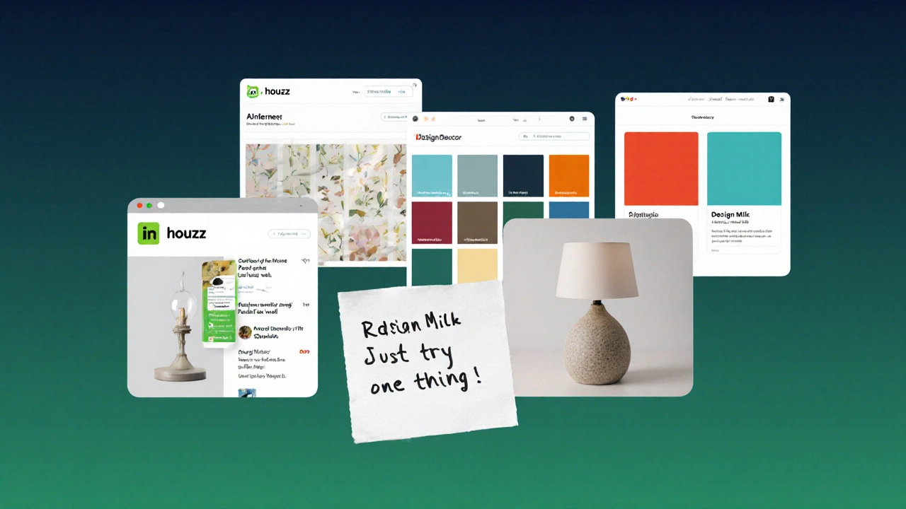 Five website icons representing 2025&#039;s top home decor resources in a minimalist color palette.