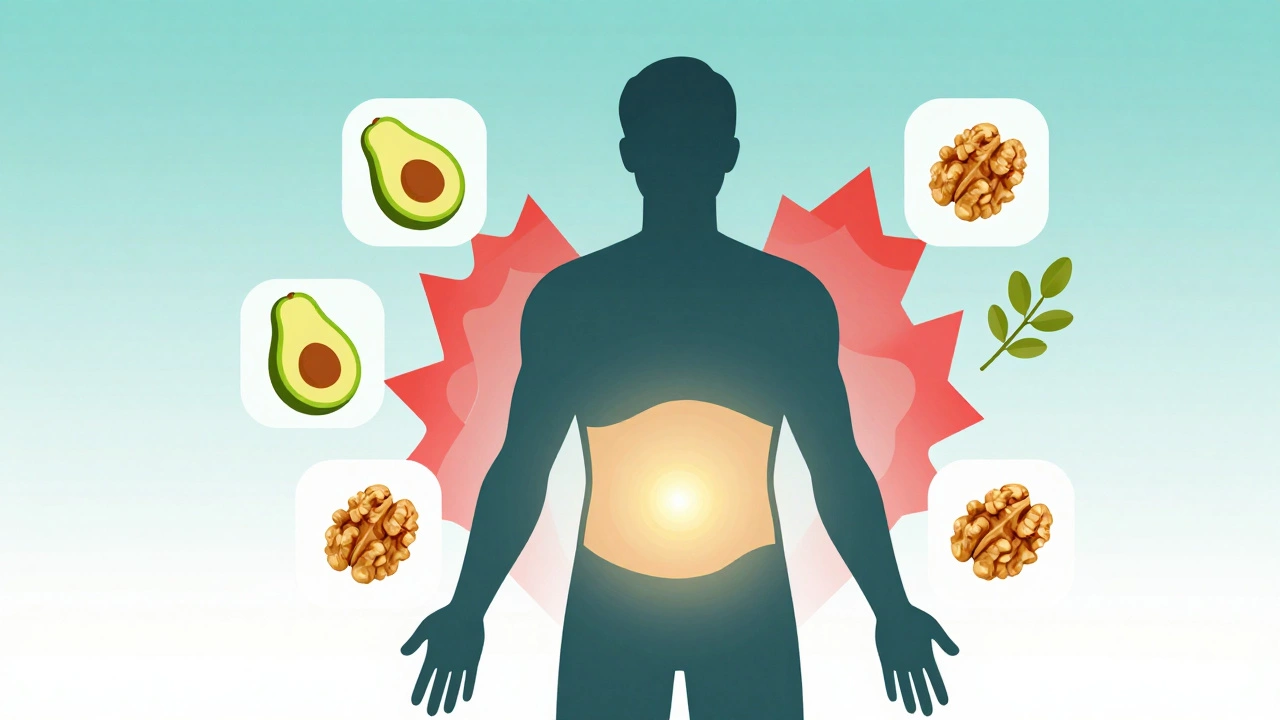 Illustration of healthy fats protecting body from inflammation
