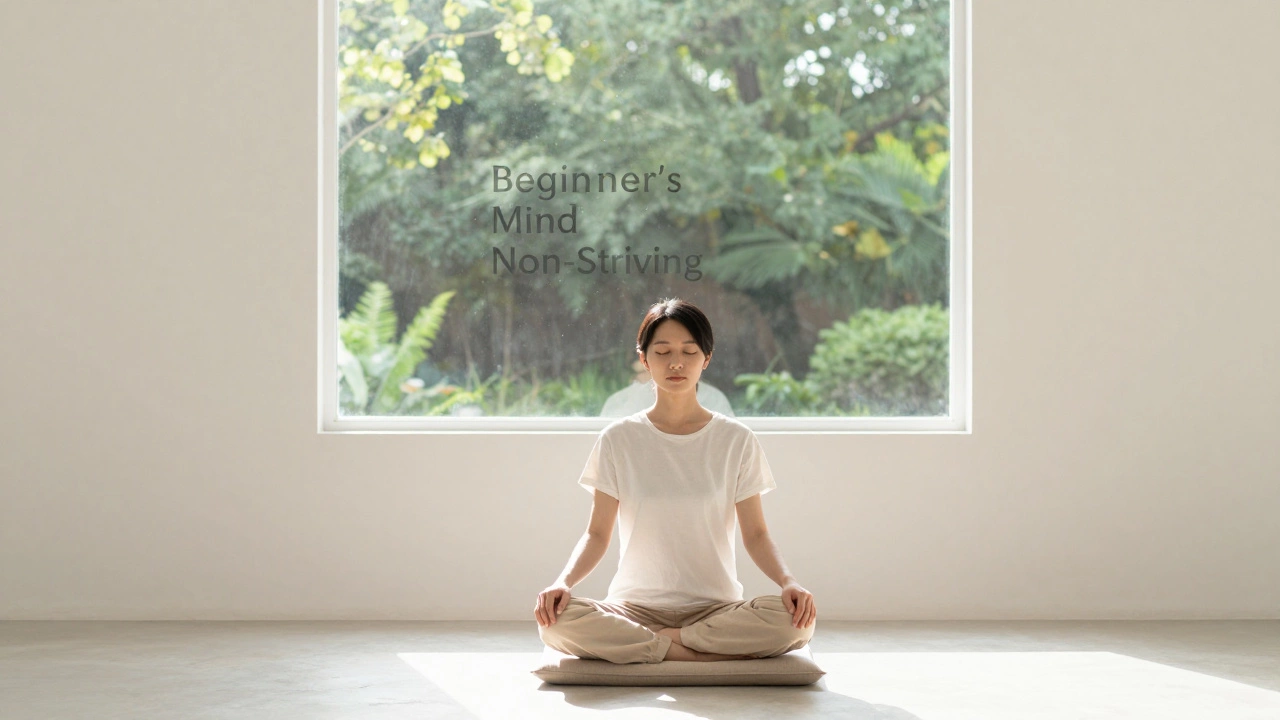 Person meditating peacefully in sunlit minimalist room