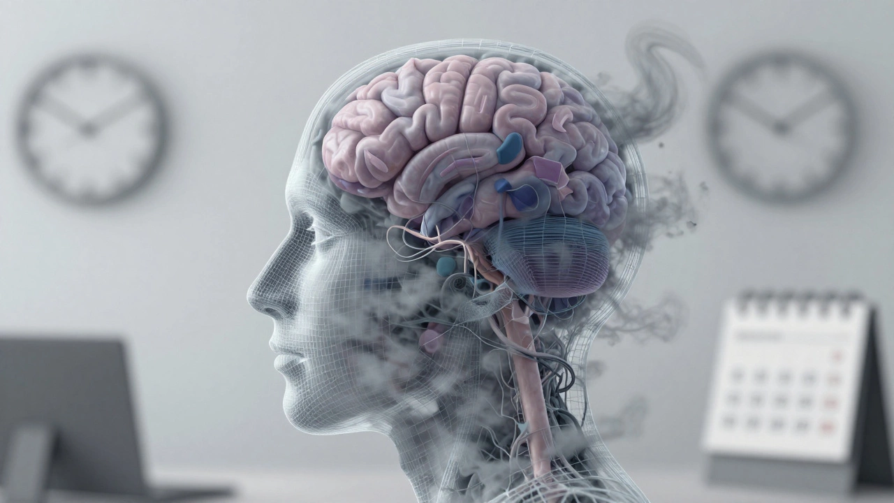 Abstract head with swirling grey mist showing brain fog