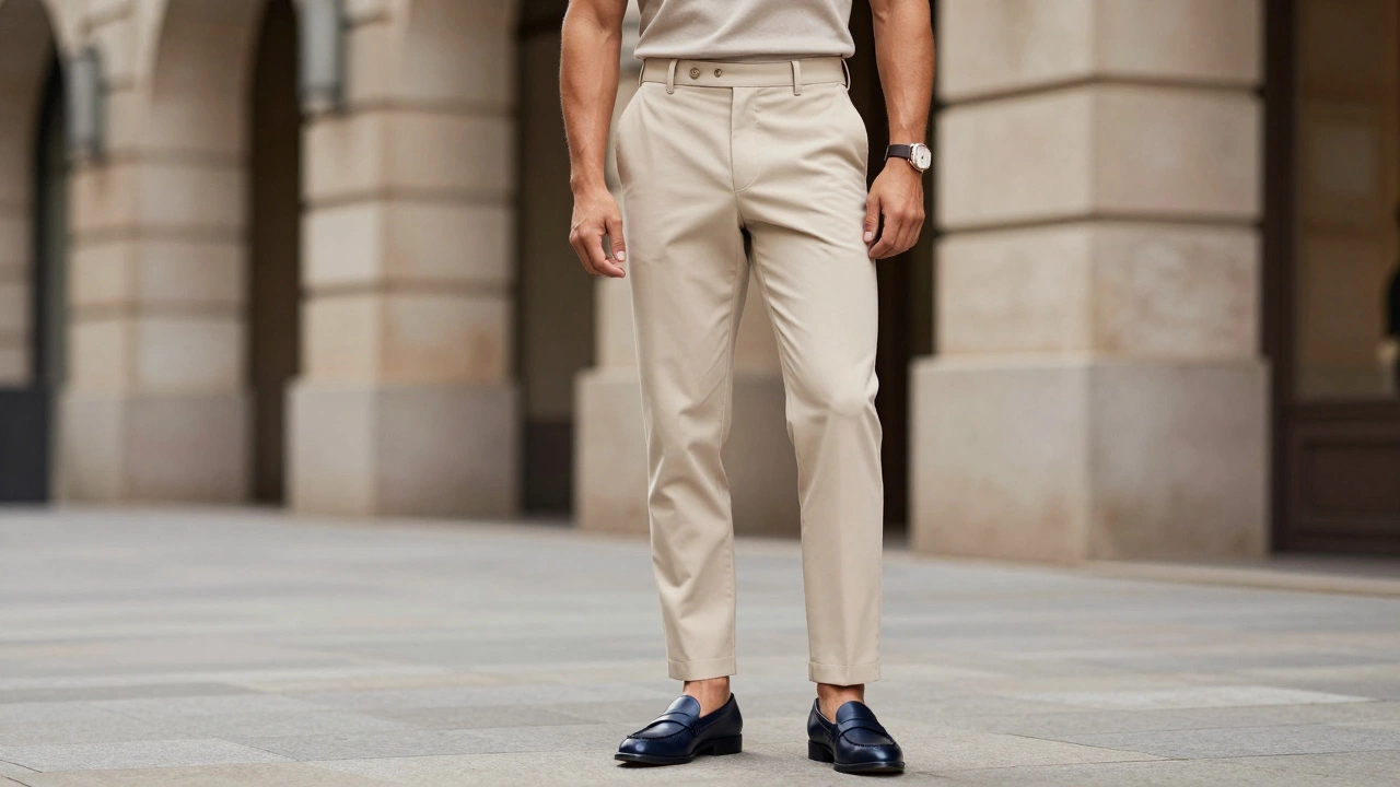 Confident person in fitted neutral outfit with leather shoes