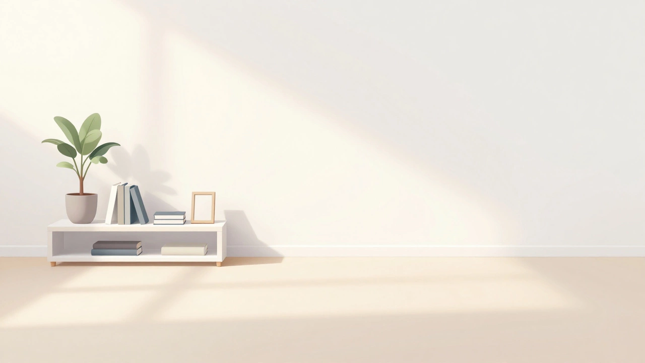 Serene, minimalist room with empty floor space and soft morning light