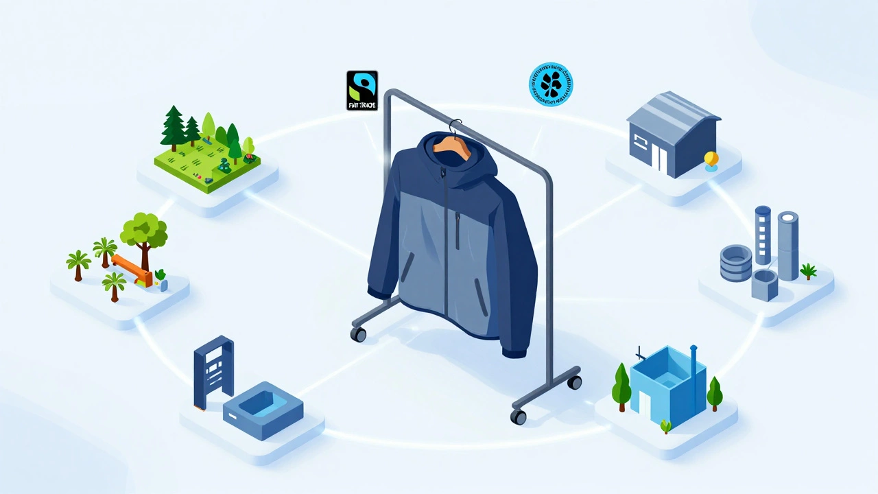 Transparent supply chain map with sustainability certification badges