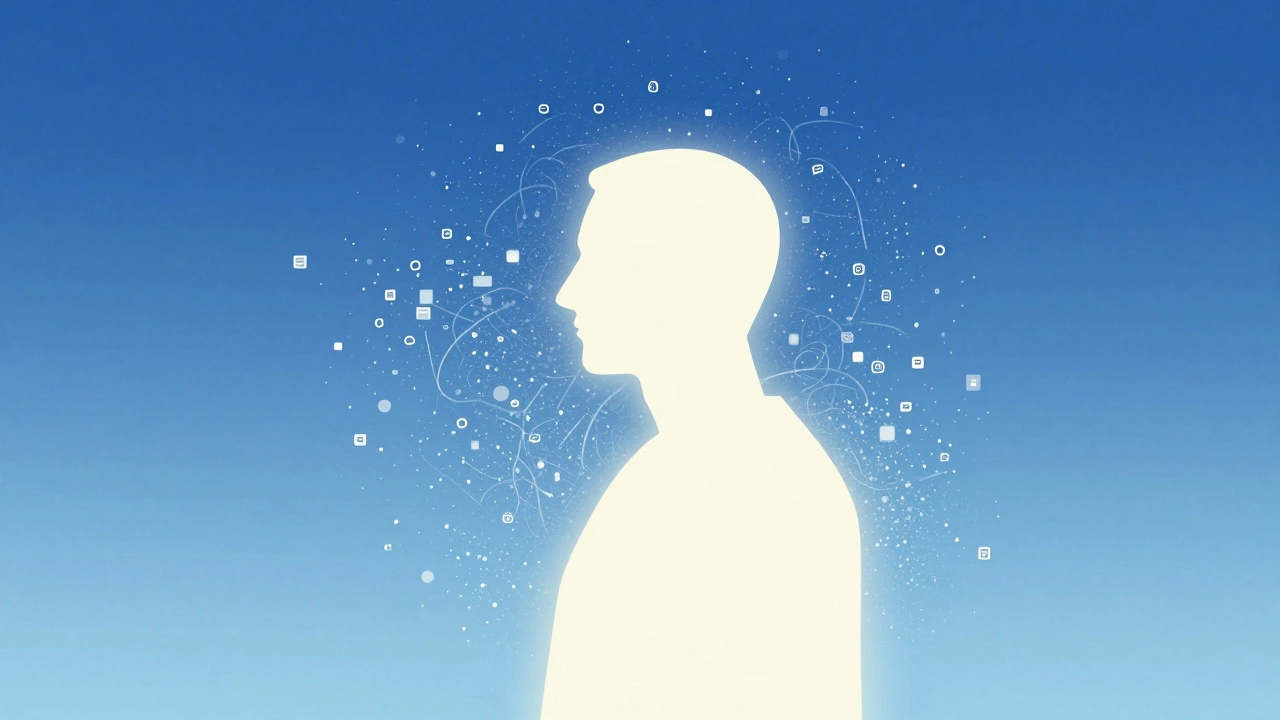 Abstract art of person clearing digital noise for mental peace