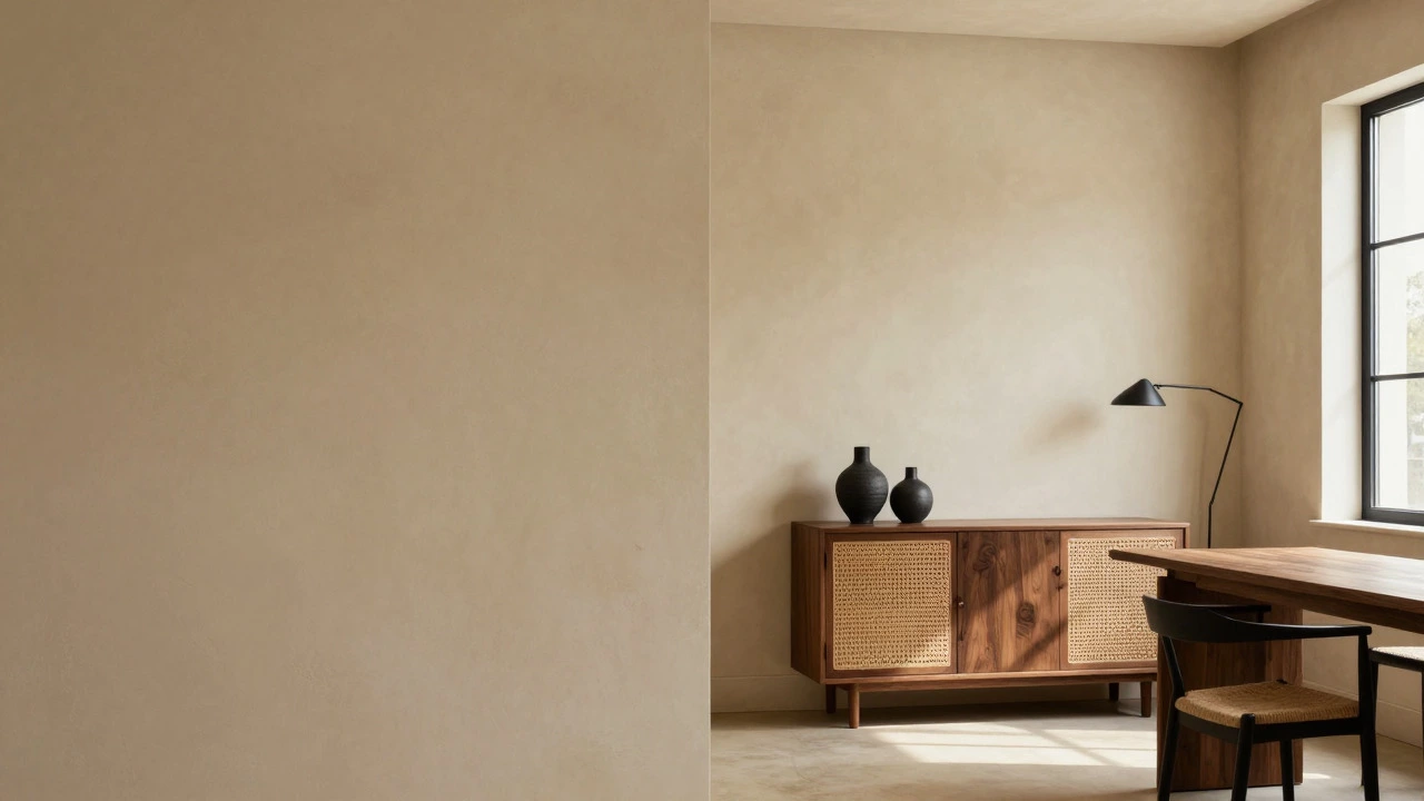 Contrast between flat beige walls and textured warm cream interior design