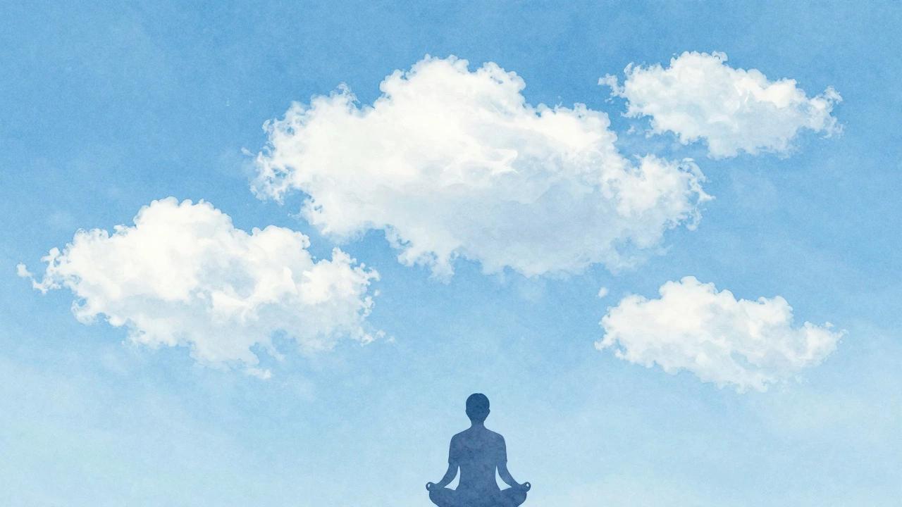 Illustration of clouds passing over a meditating figure