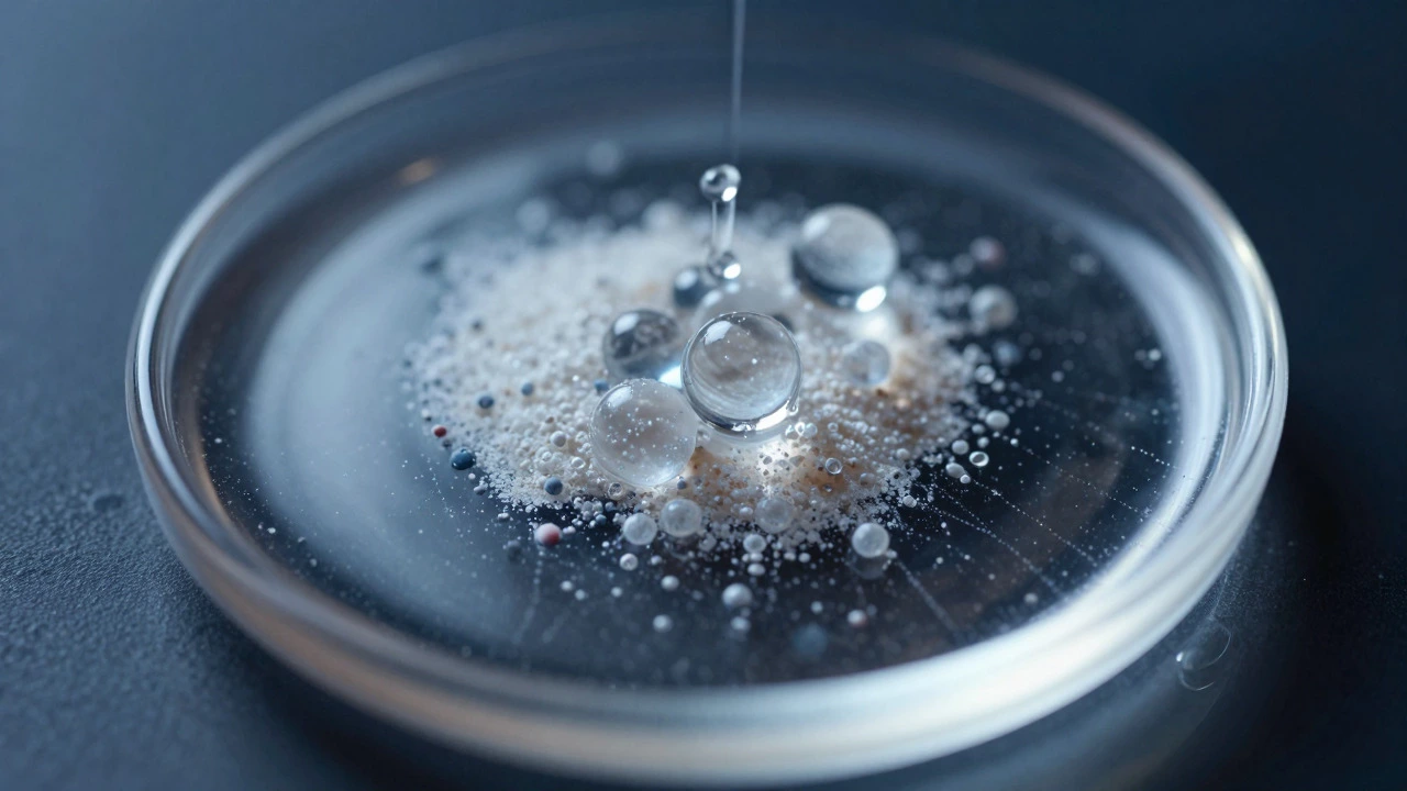 Macro view of luxury foundation ingredients and silica particles