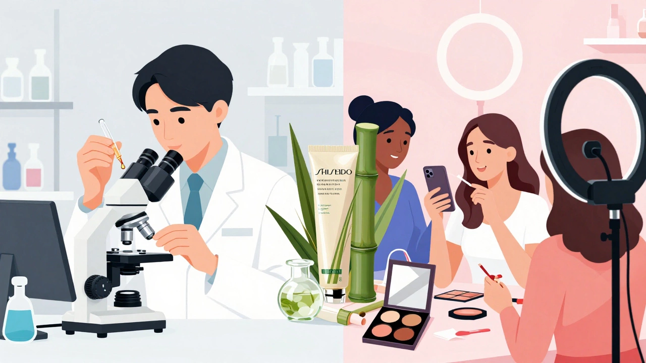 Split image of a Japanese lab and social media influencer setup