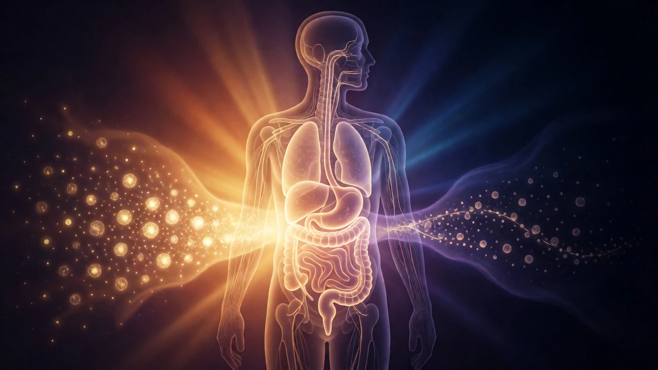 Abstract visualization of circadian rhythm effects on metabolic efficiency