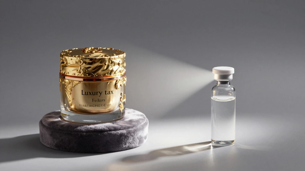 Ornate luxury jar versus simple vial illustrating packaging vs efficacy