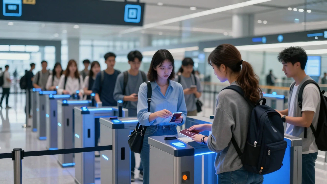 Traveler using automated eGate at UK airport border control
