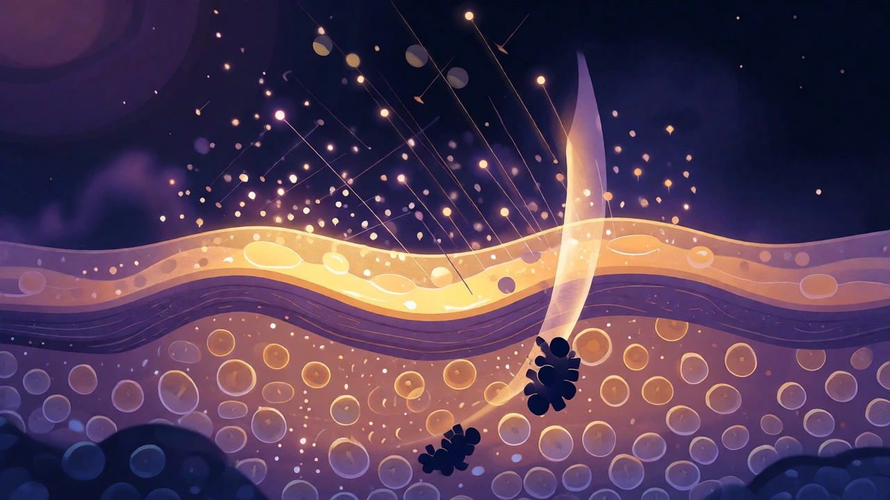 Artistic visualization of skin cell renewal and repair during sleep