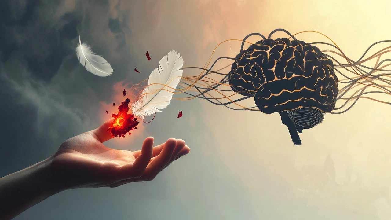 Hand releasing a glowing ember that turns into a feather, symbolizing release.
