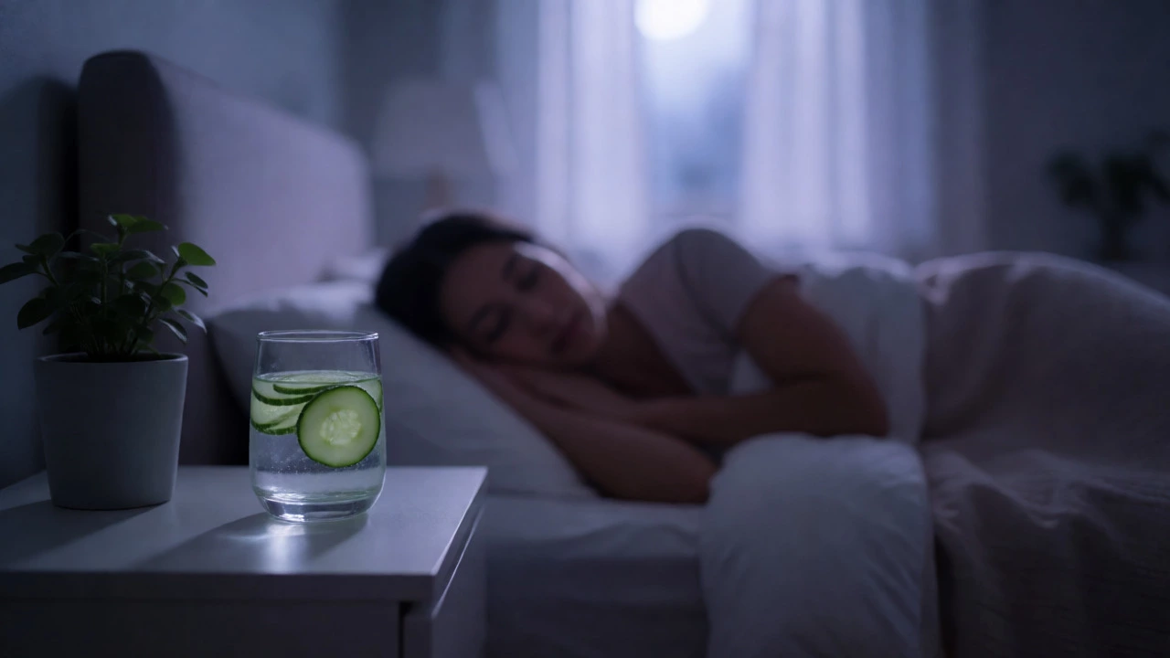 Person sleeping peacefully in a calm, moonlit bedroom