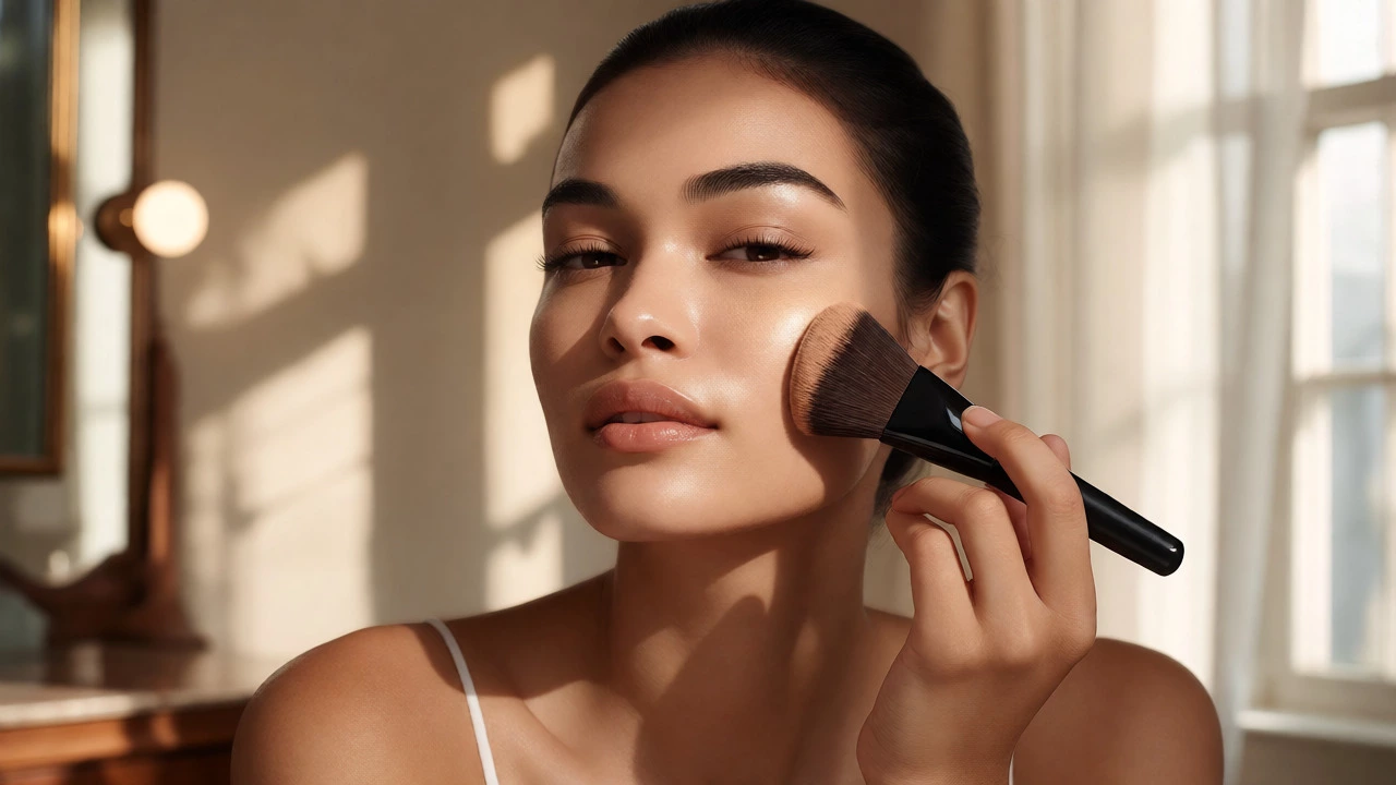Model applying foundation for a natural skin-like finish