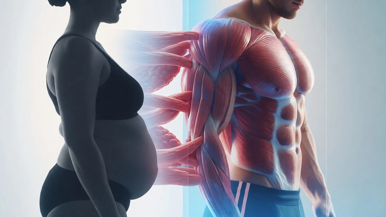 Visual representation of body transformation from fat to fit over time