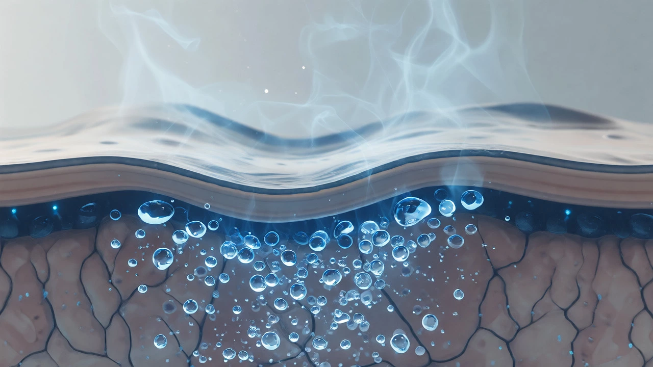 Visual representation of water evaporating from skin layers